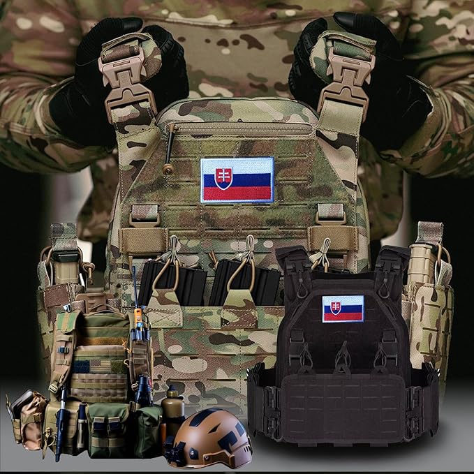 EmWoot 2PCS Slovak Flag Patch Embroidered Morale Patch Military Tactical Patches Hook and Loop