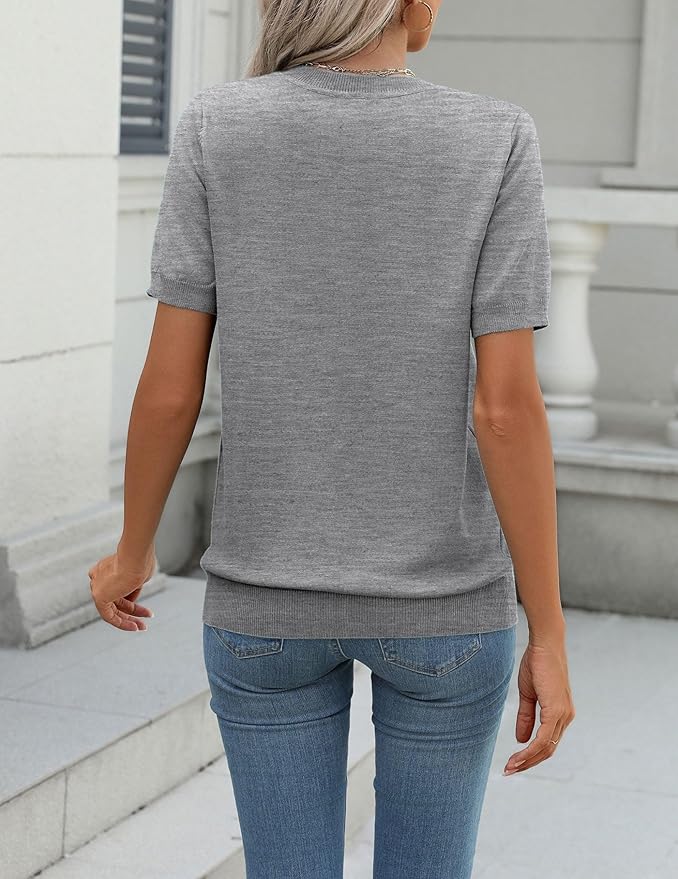 Zeagoo Womens Summer Short Sleeve Tops Crew Neck Lightweight Pullover Sweaters Loose Dressy Casual Blouse Basic Clothes