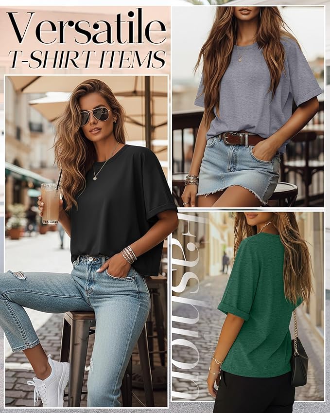 Riyiper 3 Pack Women's Oversized T-Shirt Half Sleeve Summer Tees Casual Loose Fit Crew Neck Basic Tops