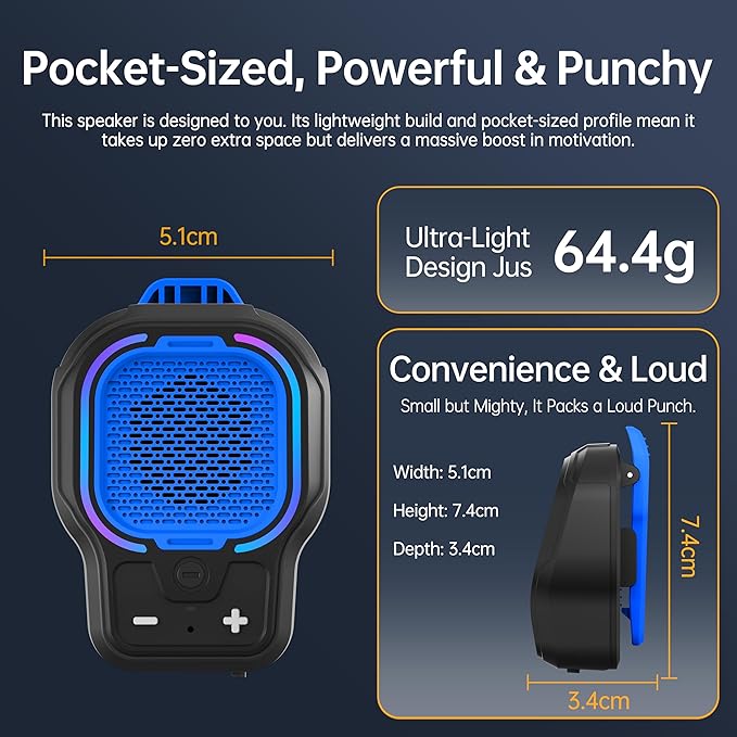 Wearable Bluetooth Speaker, Magnetic Clip-on Wireless Portable Speaker, Mini Loud speaker with 3 Light Modes, 10H Battery, Lightweight, Built-in Mic for Hands-Free Music Calls Outdoor Work, Ideal Gift