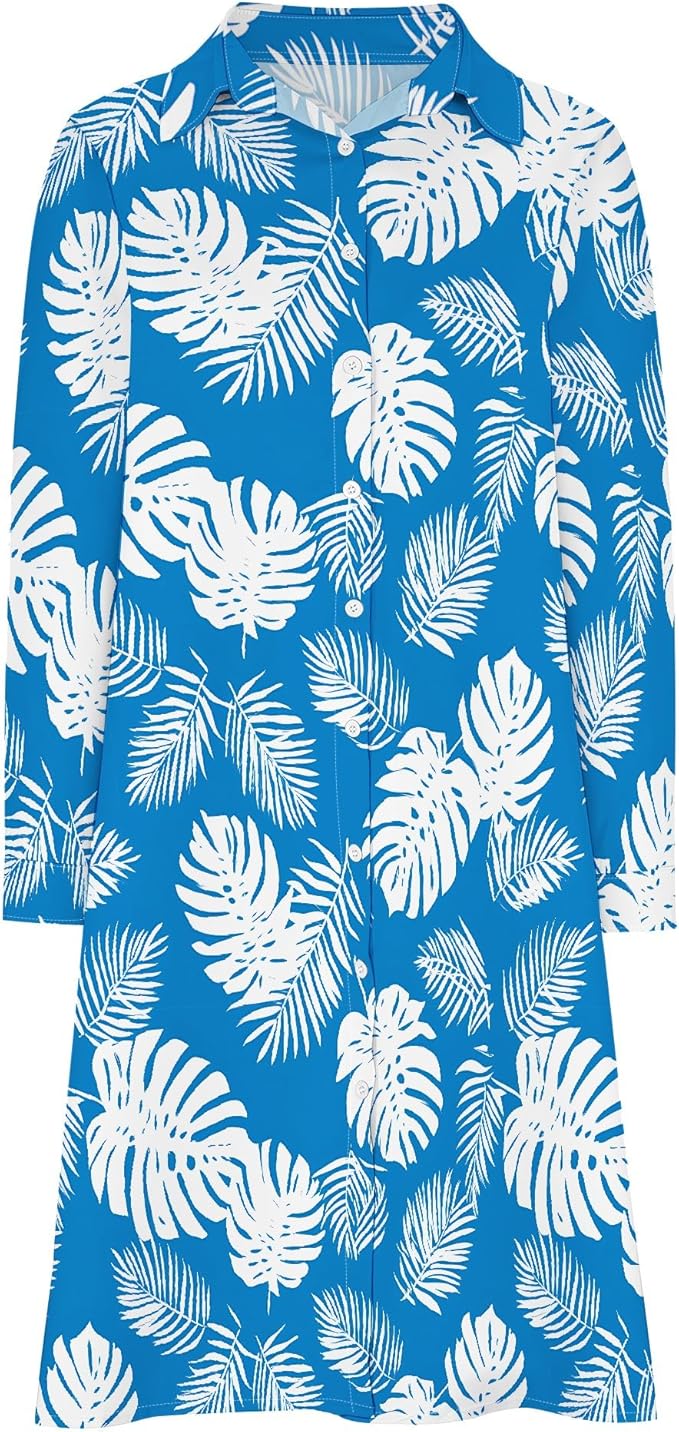 Shirt Dresses for Women 2025 Summer Long Sleeve Casual Plus Size Floral Printed Beach Vacation Dress with Pockets
