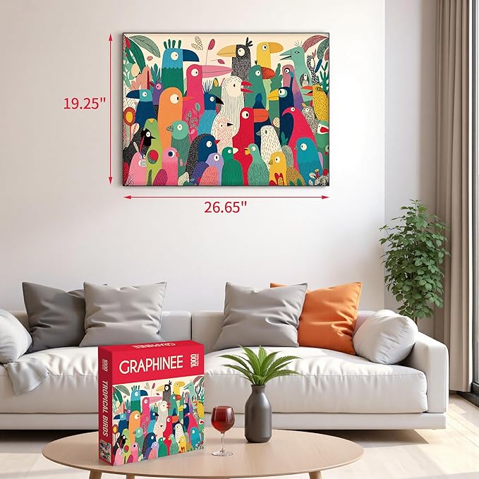 Graphinee Jigsaw Puzzles for Adults 1000 Pieces, Tropical Bird Puzzle, Colorful as Home Wall Decor for Family Challenging Games