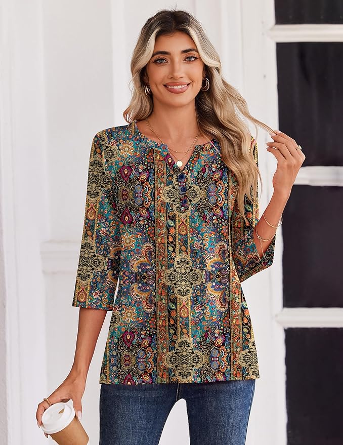 Zeagoo 3/4 Length Sleeve Womens Tops Casual Dressy Summer Blouses Buisness Work Spring Tee Shirts