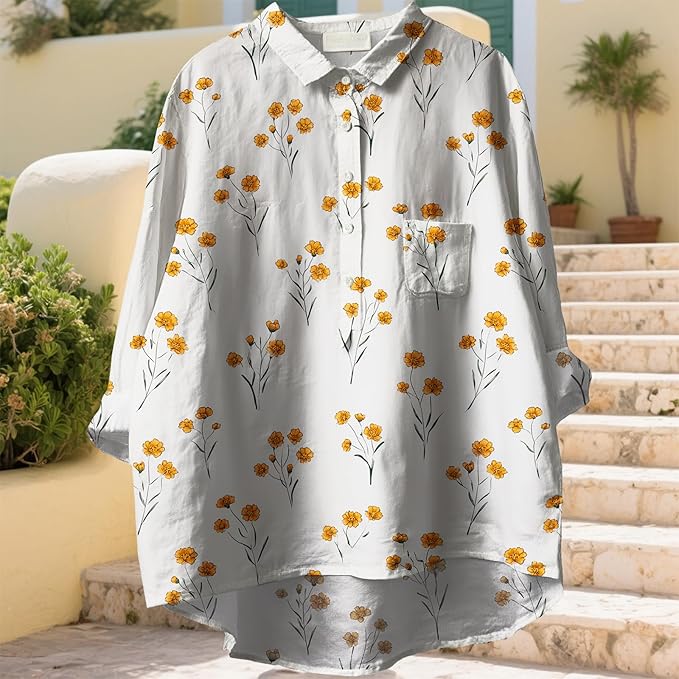 Women Funny Graphic Long Sleeve Floral Blouses Plus Size Button Shirts Casual Cute Vneck Fall Tunic Tops Trendy