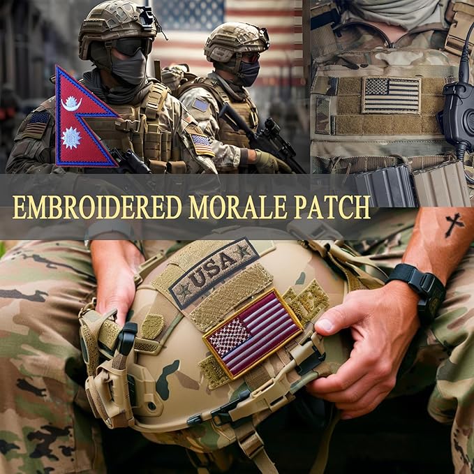 EmWoot 2PCS Nepal Flag Patch Embroidered Morale Patch Military Tactical Patches Hook and Loop