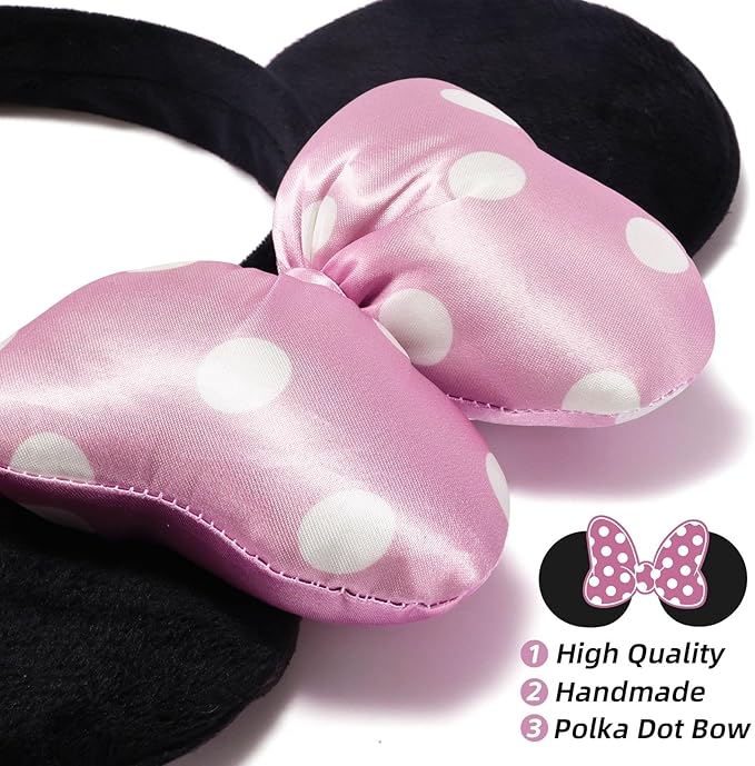 ODOCARE Handmade Mouse Ears Headband for Women and Ladies, Polka Dot Bow Minnie Ears Costume Accessories