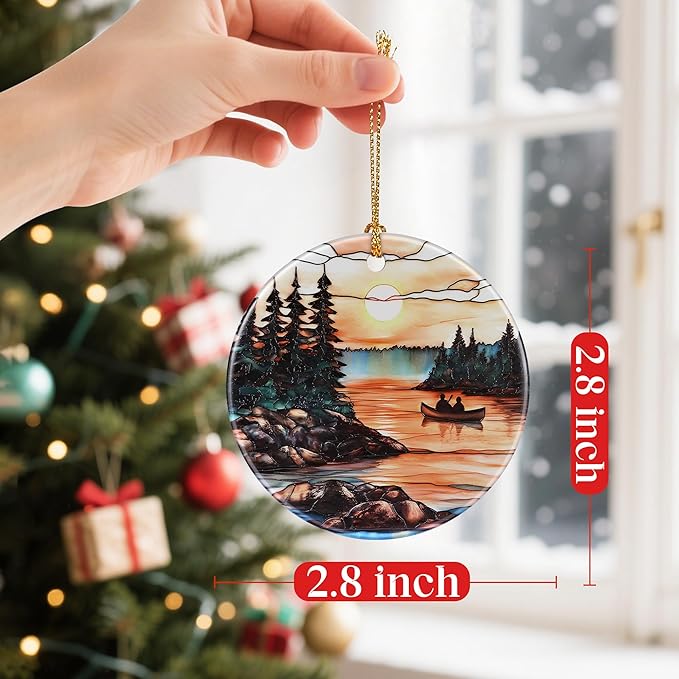 Canoe Lake Sunset Ornaments, Christmas Ornaments: Christmas Tree Decorations, Holiday Decor, Stocking Stuffers, Gift Ideas, Xmas Gift, Nature Lover Gifts & Gifts for Outdoor and Camping Lover