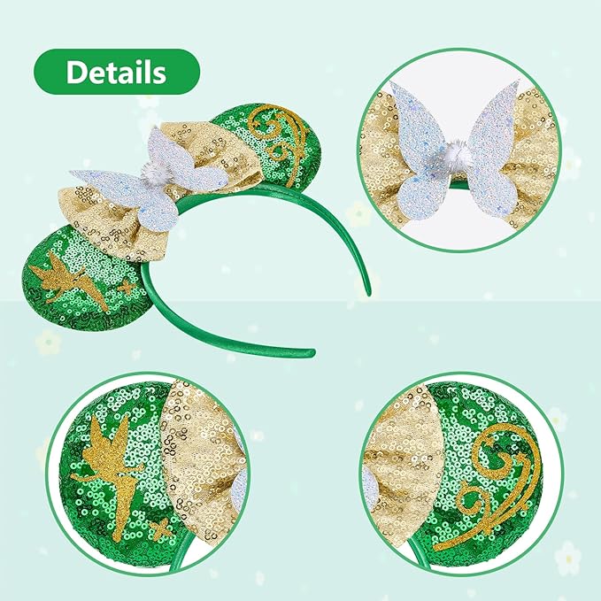 HAMUTH Mouse Ears,Birthday Decorations Headband for Women Girls Kids,Green Headband Hairs Accessories for Party Trip Parks Cosplay Costume Accessories