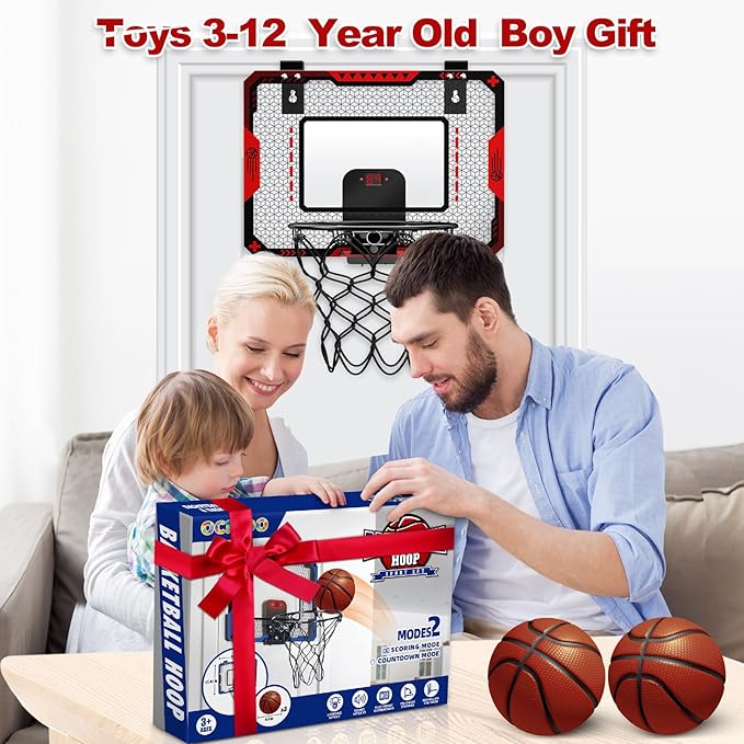 Indoor Basketball Hoop for Kids 5 6 7 8 9 10+Years Old Boys,Mini Basketball Hoop Over The Door Mini Hoop with Electronic Scoreboard & 3 Balls,Kids Basketball Hoop Sport Toys for Gift for Boys Age 5-10