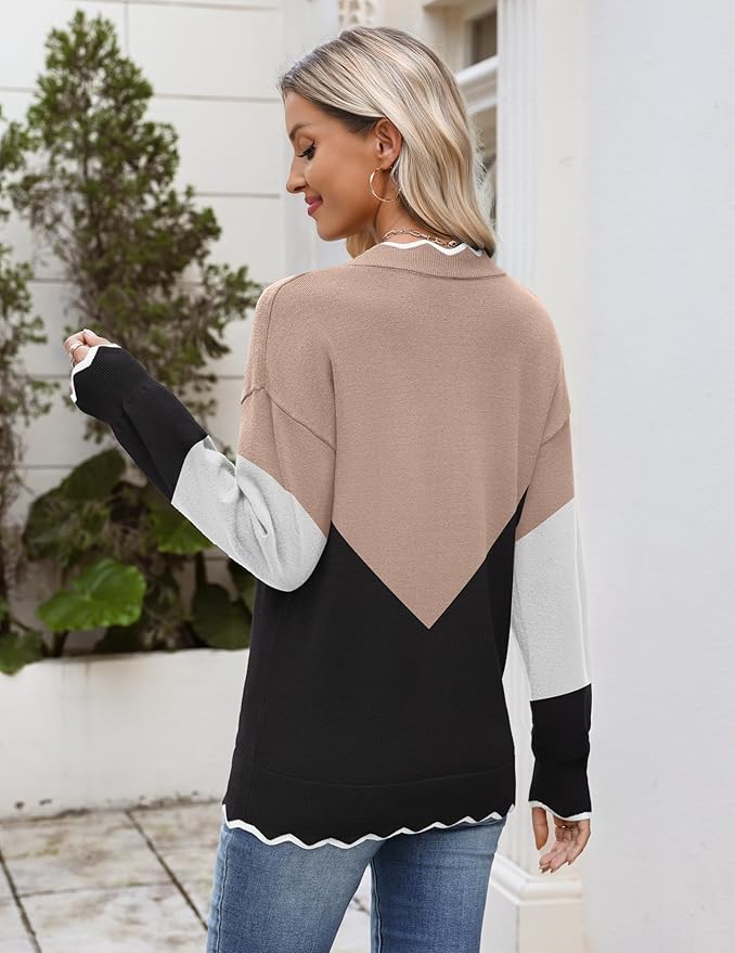 Zeagoo Women's 2026 Fall V Neck Sweater Casual Long Sleeve Lightweight Ribbed Knit Pullover Sweaters Dressy Casual Tops