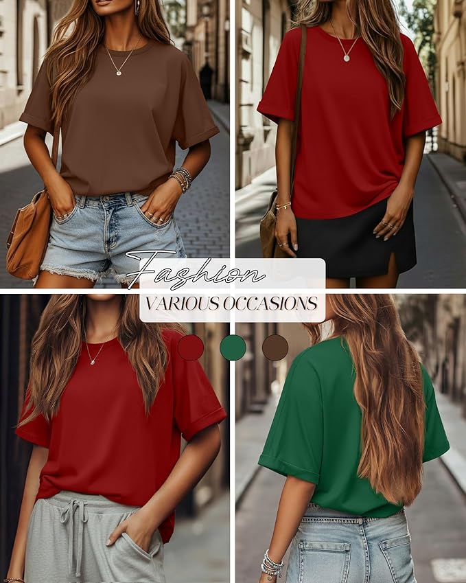 Riyiper 3 Pack Women's Oversized T-Shirt Half Sleeve Summer Tees Casual Loose Fit Crew Neck Basic Tops
