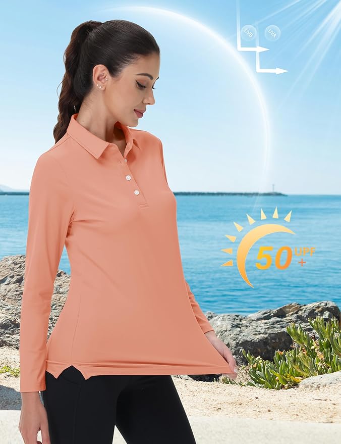 MAGCOMSEN Women's Polo Shirts Long Sleeve Golf Shirt Quick Dry UPF 50+ Sun Protection Lightweight Tennis Shirts