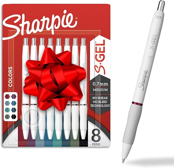Sharpie S-Gel Pens Fashion Barrel Gel Pens Pearl White Body Medium (0.7mm) Point Bold Ink Colors 8 Count