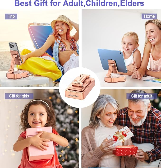 Gifts for Women Girls, Bluetooth Speaker Phone Stand with Charging Function 360° Rotable Adjustable Cell Phone Holder with HD Surround Sound for Desk Fits All Phones,Tablet (Rose Gold)