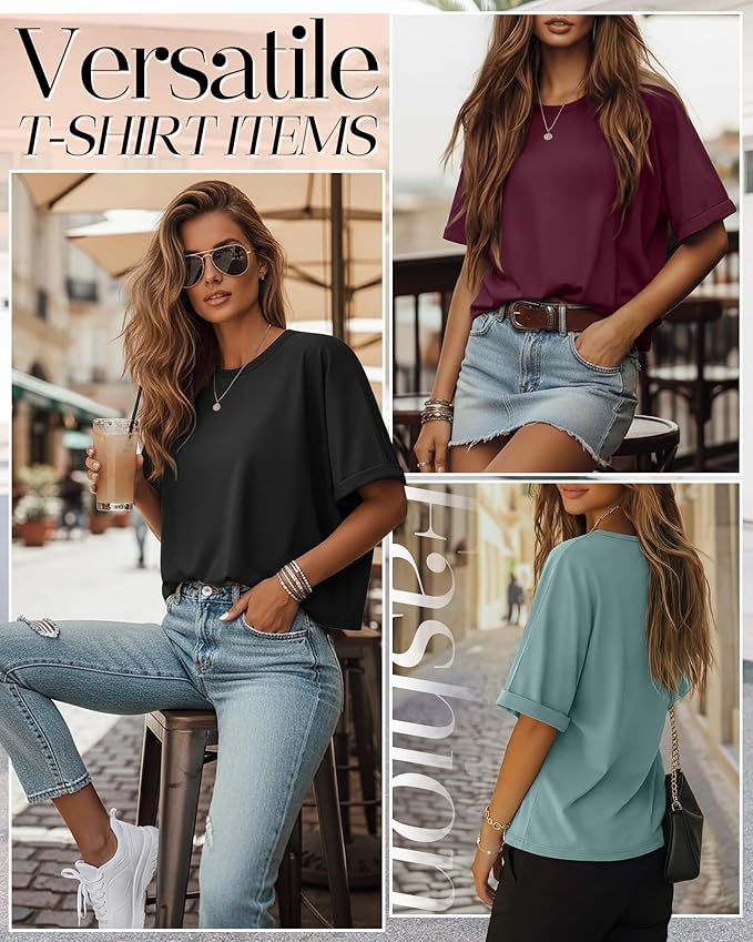 Riyiper 3 Pack Women's Oversized T-Shirt Half Sleeve Summer Tees Casual Loose Fit Crew Neck Basic Tops