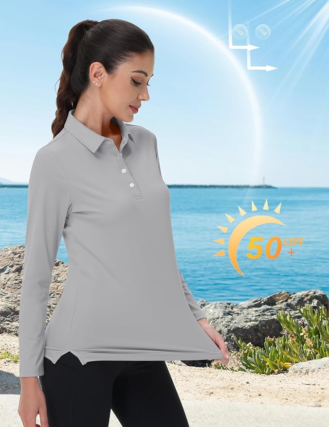 MAGCOMSEN Women's Polo Shirts Long Sleeve Golf Shirt Quick Dry UPF 50+ Sun Protection Lightweight Tennis Shirts