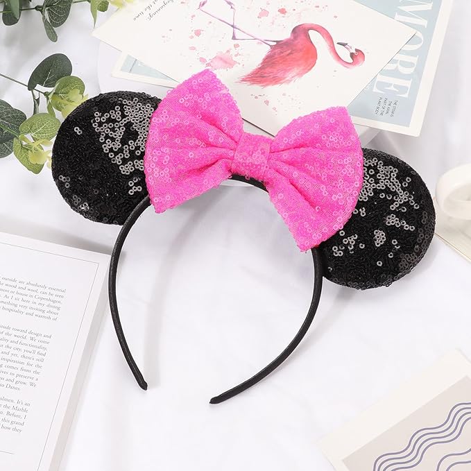 DRESHOW Mouse Ears Bow Headbands Minnie Ears Headband Glitter Party Decoration Cosplay Costume for Women