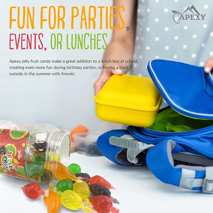 Apexy Jelly Fruit Candy – Assorted Fruit Flavors, Juicy Chewy Gel Snacks, Kids & Adults Party Favors, Fun Treats for Goodie Bags & Events 9.87oz (9.87oz Pack of 2)