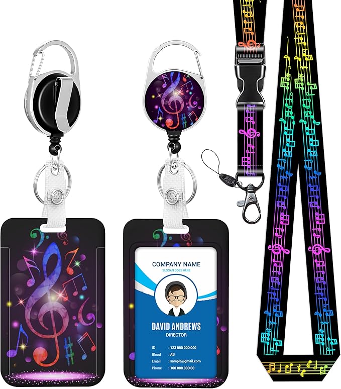 Music Lover Fans Id Badge Holder with Retractable Reel - Vertical Id Protector Badge Clip for Nurse, Doctor, Teacher, Student
