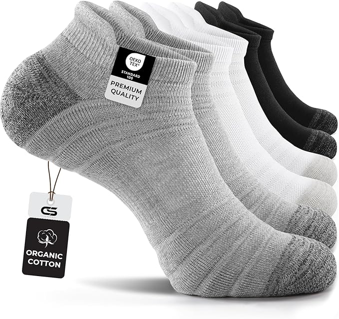 CS CELERSPORT 6 Pack Athletic Running Ankle Socks, Cotton Low Cut Cushioned Anti-Blister Tab Sports Socks Men Women