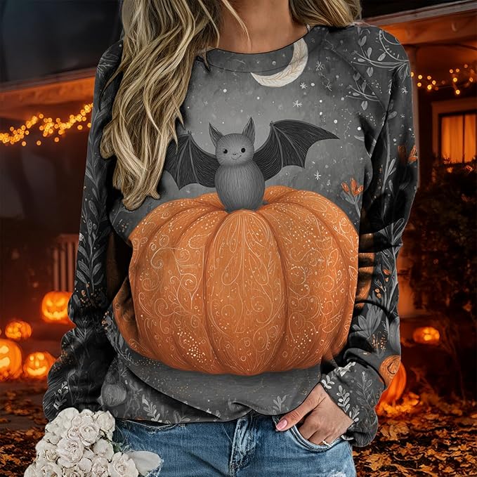 domirica Halloween Sweatshirt For Women Long Sleeve Crew Neck Sweatshirts Fall Halloween Costumes For Holiday Party 2025