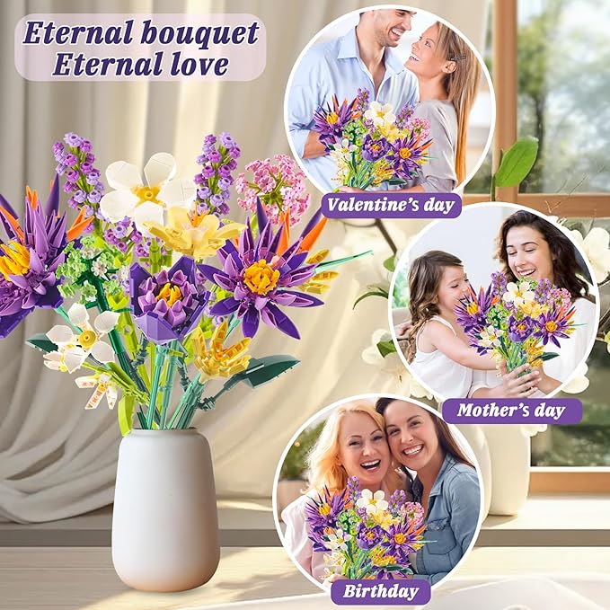 Flower Bouquet Building Set, 891PCS Creative DIY Flower Bouquet Set, Birds of Paradise and Water Lily Bouquet Building Sets for Home Office Decor for Adults, Gift for Mother's Day Valentine's Day