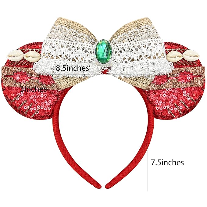Bmobuo Mouse Ears Headband - Red Ocean Headband for Women, Cosplay Headwear for Princess, Hawaii, Birthday Party