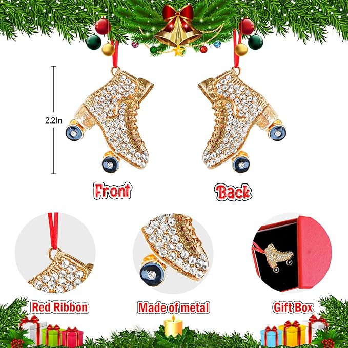 Ushinemi Roller Skate Ornaments for Christmas Tree, Hanging Roller Skating Ornament Xmas Tree Decor, Sparkles Keepsake Gifts for Mom Grandma Women Girls Sisters