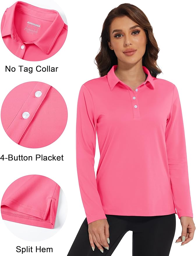 MAGCOMSEN Women's Polo Shirts Long Sleeve Golf Shirt Quick Dry UPF 50+ Sun Protection Lightweight Tennis Shirts