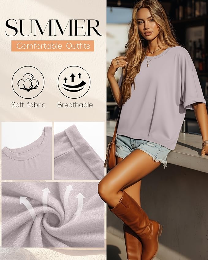 Riyiper 3 Pack Women's Oversized T-Shirt Half Sleeve Summer Tees Casual Loose Fit Crew Neck Basic Tops