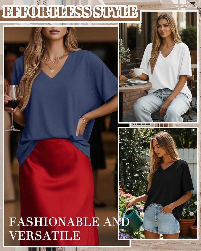 Huukeay Women's Cotton Oversized T Shirts 3 Pack V Neck Loose Fit Half Sleeve Tops Baggy Casual Summer Gym Workout Tees 2026