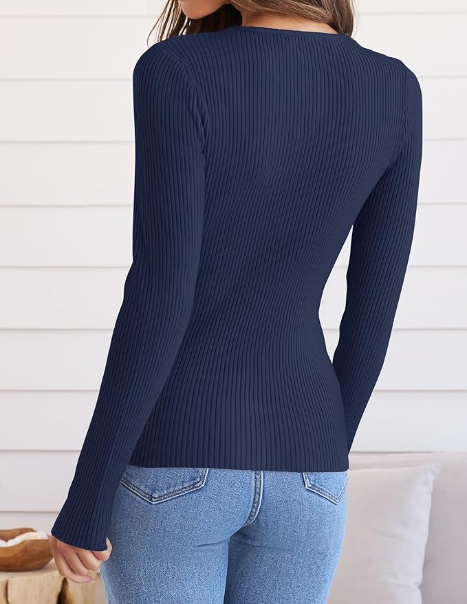 ZESICA Women's Long Sleeve Crewneck Shirts 2026 Fall Ribbed Knit Sweater Slim Fitted Casual Basic Tee Tops