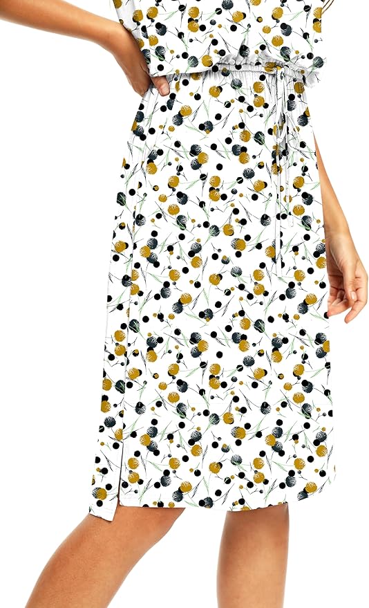 Simier Fariry Womens Spring Hide Belly Knee Length Travel Dress Pocket Summer Short Sleeve Midi Work Casual Outfits