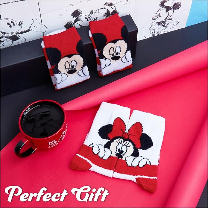 Disney Slippers Socks for Women & Teens US Size 4-9, Pack of 2 Non Slip Fleece Winter Socks, Soft & Fluffy, Gifts for Her