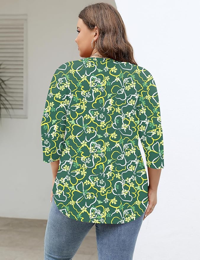 TFSDOD Womens Plus Size Tops V Neck T Shirts 3/4 Sleeve Blouse Summer Casual Tees XL-5X
