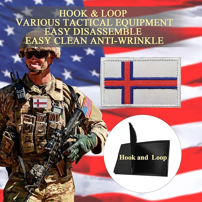 EmWoot 2PCS Faroe Islands Flag Patch Embroidered Morale Patch Military Tactical Patches Hook and Loop