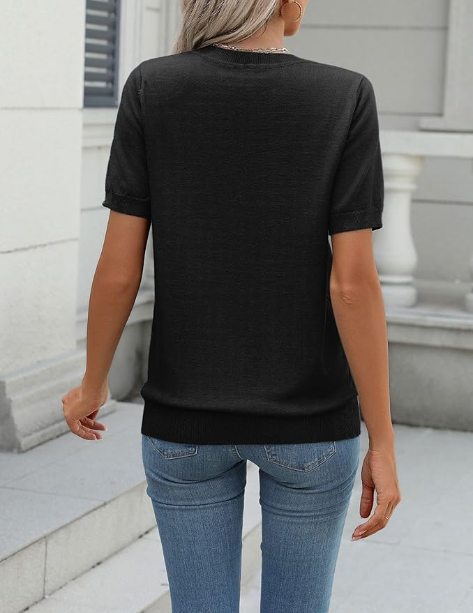 Zeagoo Womens Summer Short Sleeve Tops Crew Neck Lightweight Pullover Sweaters Loose Dressy Casual Blouse Basic Clothes