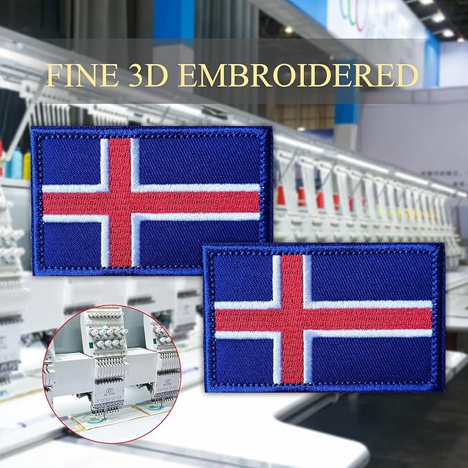 EmWoot 2PCS Iceland Flag Patch Embroidered Morale Patch Military Tactical Patches Hook and Loop
