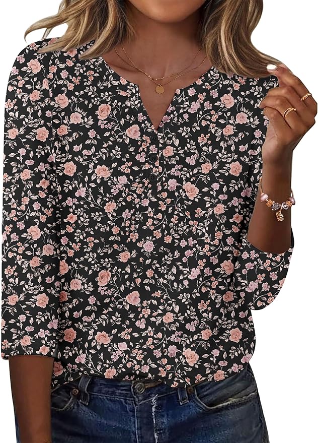 Zeagoo 3/4 Length Sleeve Womens Tops Casual Dressy Summer Blouses Buisness Work Spring Tee Shirts