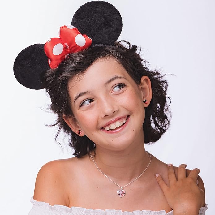 Disney Mismatched Mickey And Minnie Mouse Earrings for Official License, Silver-Plated Minnie and Mickey Stud Earrings