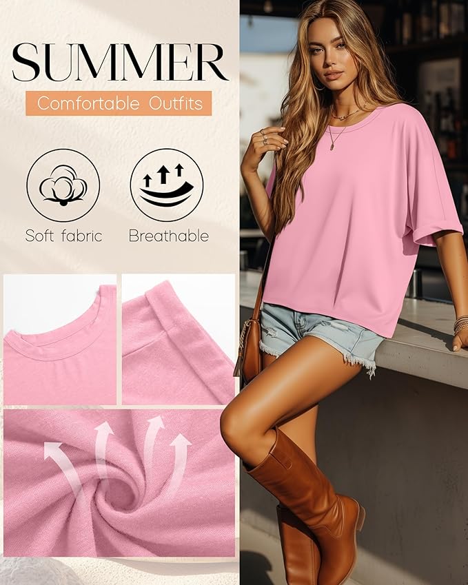 Riyiper 3 Pack Women's Oversized T-Shirt Half Sleeve Summer Tees Casual Loose Fit Crew Neck Basic Tops