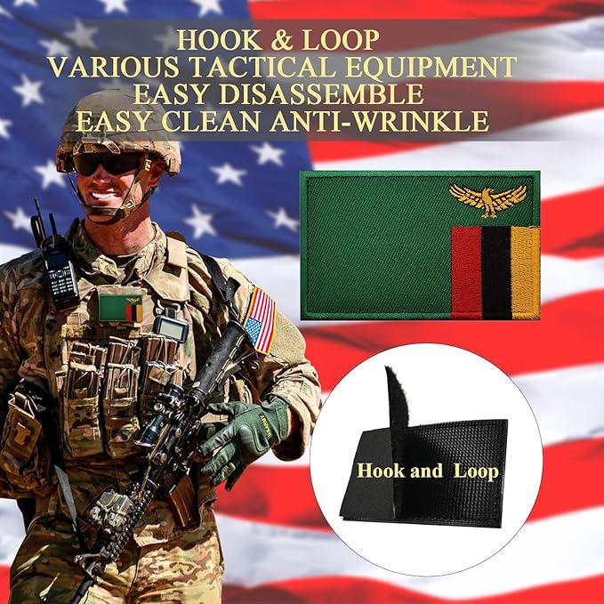 EmWoot 2PCS Zambia Flag Patch Embroidered Morale Patch Military Tactical Patches Hook and Loop