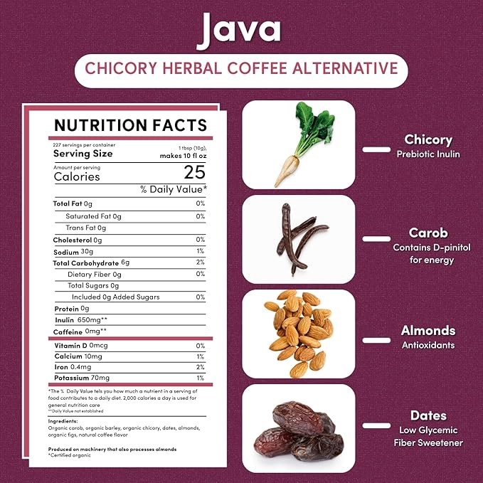 Teeccino Java Chicory Coffee Alternative, 5 Lb Bag - Ground Herbal Coffee That’s Prebiotic, Caffeine Free & Acid Free, Medium Roast