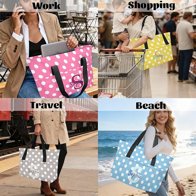 Custom Tote Bag for Women with Name Monogram for Work, Shopping, Travel, Beach