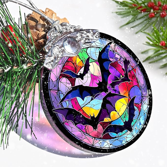 Jocidea Christmas Ornament, Bat Christmas Decor, Bat Ornaments for Christmas Tree, Stained Glass Ornament, Bat Gifts, Holiday Decorations and Xmas Gifts Ideas