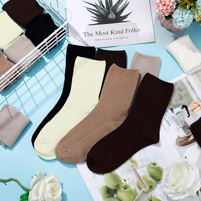 Eurzom 10 Pairs Socks Womens Crew Elastic Ankle Length Cotton Socks Aesthetic Cute Lightweight Low Cut Gifts for Women