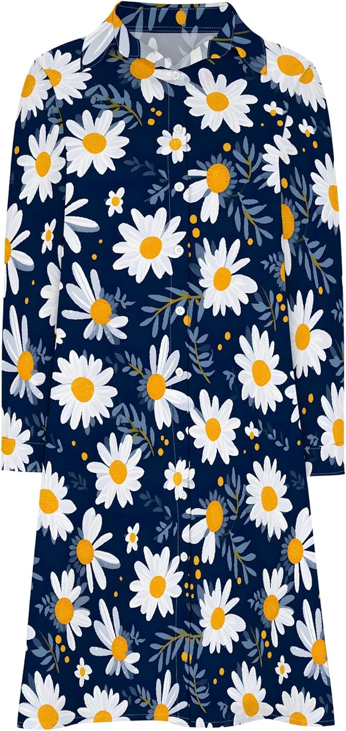 Shirt Dresses for Women 2025 Summer Long Sleeve Casual Plus Size Floral Printed Beach Vacation Dress with Pockets