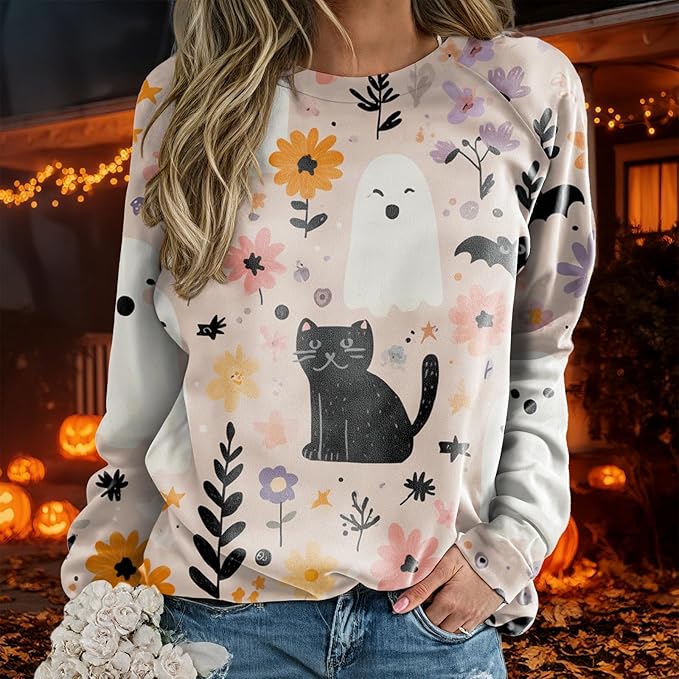 domirica Halloween Sweatshirt For Women Long Sleeve Crew Neck Sweatshirts Fall Halloween Costumes For Holiday Party 2025