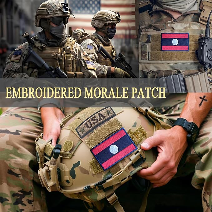 EmWoot 2PCS Laos Flag Patch Embroidered Morale Patch Military Tactical Patches Hook and Loop