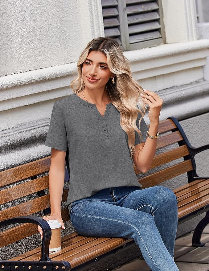 Zeagoo Womens Summer Tops V Neck Short Sleeve Shirts Dressy Casual Blouse Spring Vacation Tshirts Clothes